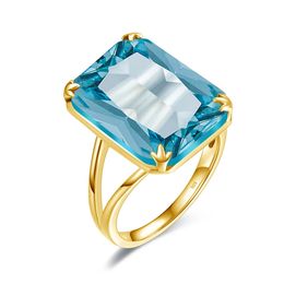 Wedding Rings Classic Aquamarine Ring 925 Sterling Sliver Rings For Women Gold Plated Gemstone Vintage Luxury Party Gift Female Fine Jewelry 231222