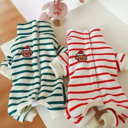 Dog Apparel Pet Warm Jumpsuit Pyjamas Striped Design Puppy T-shirt Autumn/Winter Wrapped Belly Clothes