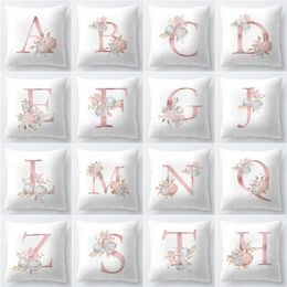 Pink Letter Decorative Floral Pillow Gold Alphabet Cushion for Sofa Polyester Pillowcase Decoration Salon 231221