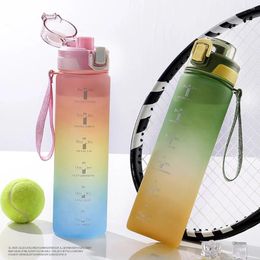 Water Bottles Frosted Gradient Drinking Sports 1000ML Motivational Bottle Large Capacity Drinkware For Camping Hiking Running
