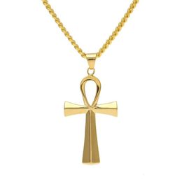 NEW Stainless Steel Ankh Necklace Egyptian Jewellery Hip Hop Pendant Iced Out Gold Key To Life Egypt Cross Necklace 24 Chain225l