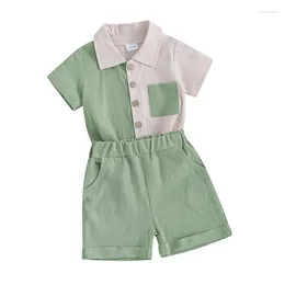 Clothing Sets Baby Boy Clothes Cotton Linen Toddler Summer Outfit Contrast Color Short Sleeve Shirts Tops And Stretch Shorts Set