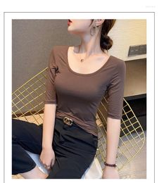 Women's T Shirts Pure Cotton Short-sleeved T-shirt For Women Summer 2023 Polo Lapel Right Shoulder Curved Hem Fishbone Top