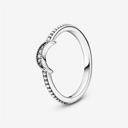 100% 925 Sterling Silver Crescent Moon Beaded Ring For Women Wedding Rings Fashion Jewellery Accessories296L