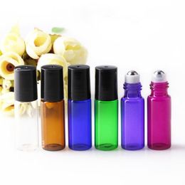 6Colors Choice !!! 5ml 1/6oz Thick Glass Roll On Essential Oil Empty Perfume Bottle with Stainless Steel Roller Ball Free DHL Tkbvo