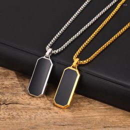Pendant Necklaces Hiphop Men Stainless Steel Black Square Rectangle Tag Charms Box Link Chains DIY Name Necklace Fashion Jewellery