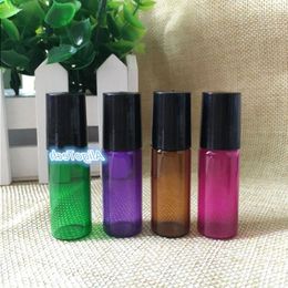 Colourful 5ml Glass Roller Bottles Wholesale With Metal Ball for Essential Oil,Aromatherapy,Perfumes and Lip Balms- Perfect Size for Tra Fbbq
