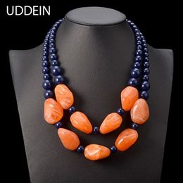 UDDEIN bohemian maxi necklace women double layer beads chain resin gem vintage statement choker necklace & pendant jewellery Y20072925