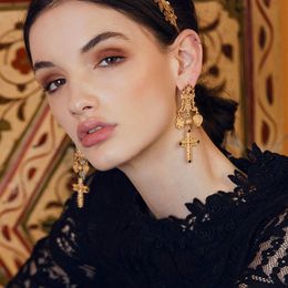 Coco&willow Baroque Style Crown Cross Dangling Earrings inspired vintage coin cross earrings for women statement earring274d