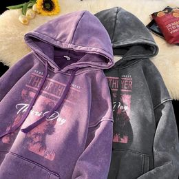 Men's Hoodies Over Size Washed Fall Fashion Brand Letter Graphic Hoodie Sweatshirt Gothic Streetwear Unisex Hooded Pullovers
