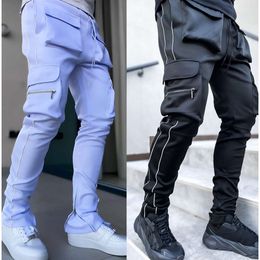 "Versatile Cargo Pants for Men - Stretchy, Reflective, and Multi-Pocketed Trousers Ideal for Spring and Autumn Sports, Fitness, and Casual Wear"