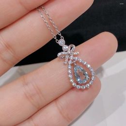 Pendants 925 Plated Silver Blue Aquamarine Necklaces For Females Birthdays Presents Fashion Wedding Bridal Pendant Butterfly Necklace