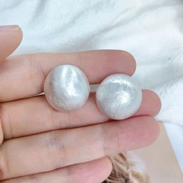 Stud Earrings Bold Wire Drawing Silver Colour Round Half Ball For Women Girls Party Jewellery Brass Aros Arete Orecchini Oorbellen