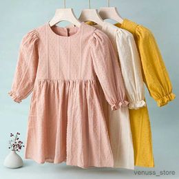 Girl's Dresses New Spring Autumn Baby Girl Clothing 1-5 Yrs Baby Girl Party Dress Long Sleeved Cotton Solid Colour Kids Princess Dresses