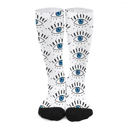 Women Socks Dark Blue Eyes Sketchy Eye Design Eyeball Elegant Stockings Autumn Anti Sweat Female Quality Custom Cycling