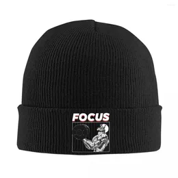 Berets Jack Hanma Focus Rib Knit Cuffed Beanie For Unisex Lift The Barbell Warm Winter Skullies Knitted Caps