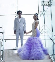 Sweetheart prom Purple Dresses for Black Girls 2024 Pärled Crystal Birthday Party Ruffles Long Evening Ocn Gowns Robe de Bal 322
