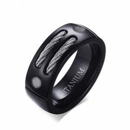 Fashion Mens Titanium Rings for Wedding Bands Black Pure Titanium Steel Rings Drop260d