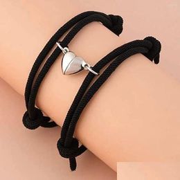 Charm Bracelets Heart Magnetic Bracelet Steel Pendant Couple For Lover Friendship Braid Rope Magnet Two Haes Jewelry Drop Delivery Dhxq8