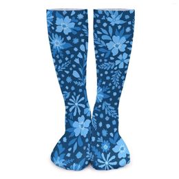 Women Socks Ditsy Floral Print Autumn Blue Flowers Stockings Retro Ladies Breathable Design Cycling Anti Slip