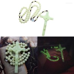 Pendant Necklaces Glow In Night Rosary Necklace Religious Catholic Jesus Crucifix Long Bead Chain Jewelry Gift