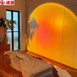 Atmosphere Led Night Light Rainbow Sunset Projector Lamp for Home Coffe shop Background Wall Decoration USB Operate Table Lamp214S