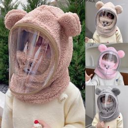Berets Winter Cute Cartoon Plush Bear Ears Hats Scarf With Transparent Mask Windproof Thickened Warm Head Ear Neck Cover For Girls Boys