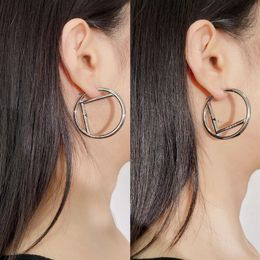 3 4 5cm size Hoops Earrings Designer Fashion Big Hoop Huggie F Letters Luxurys Exaggerate copper Earring Brands Women Jewellery Birt2534