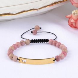 Strand Aventurine Natural Stone Beaded Bracelet For Women Men Gold Colour Stainless Steel Hollow Out Butterfly Fashion Jewellery