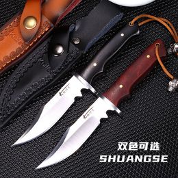 Mini Pocket Knife with Leather Sheath Full Tang Fixed Blade Knives Military Camping EDC Outdoor Survival Bushcraft Hunting Knife