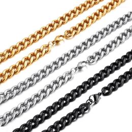 9 11mm Width S Gold Black Titanium Stainless Cuban Link Chain For Men Female Big And Long Necklace Jewelry Gift1348R