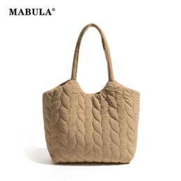 MABULA Chic Quilted Winter Cotton Padded Tote Handbag Lightweight Nylon Shoulder Pillow Puffer Purse Casual Big Women Work Bag 231221