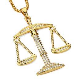 Justice Balance Scales Pendant Necklace Fashion Gold Colour Charm Men Women CZ Stone Rhinestone Crystal Hiphop Jewellery Alloy334m