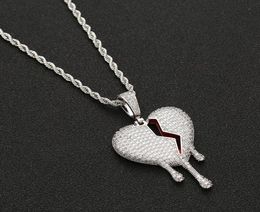 Red oil Drip Bro Hearts Necklace Pendant With Rope Chain Gold Silver Colour Cubic Zircon Men Women Hip hop Jewelry4214446