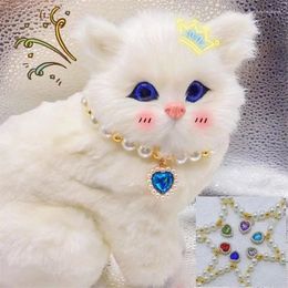 Dog Collars Pet Pearl Collar Cat Jewellery Heart Pendant Princess Necklace Sweet Decorations Puppy Rhinestone Chihuahua Accesorios