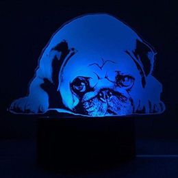 3D Cute Pug Dog Night Light Touch Table Desk Optical Illusion Lamps 7 Colour Changing Lights Home Decoration Xmas Birthday Gift225F