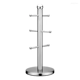 Kitchen Storage Silver 6 Coffee Mug Tree Tea Cup Holder Stand Rack Modern Hanging Display Drinkware Shelf Stainless Steel