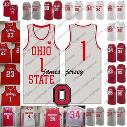 Jam Custom Ohio State Buckeyes 2020 Grey Retro Basketball Red White #3 DJ Carton 34 Kaleb Wesson 23 James Conley Craft Russell Lebron Jersey