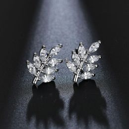New Leaf Shaped Stud Earrings with Marquise Cut CZ Stone Korean Fashion Style Earing Jewelery Gift For Women2815