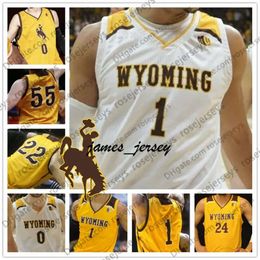 Jam Custom Wyoming Cowboys NCAA Basketball Any Name Number White Yellow 1 Justin James 22 Larry Nance Jr. 0 Hendricks Maldonado Men Youth Jersey