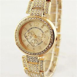 Fashion quartz Women watch Rhinestones Clock dial Bracelet Quartz Watches Jewellery button Full Steel Quartz woman Watches whole294j