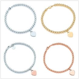 Fashion 925 sterling silver tag love heart bracelets original classic T beaded bracelet 4mm rose gold bead man women Jewellery lover237d