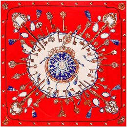 New Twill Silk Scarf Women Spain Chain Silk Foulard Square Scarves Lady Bandana Large Wraps Female Hijab Shawl Neckerchief 130cm 1298Q