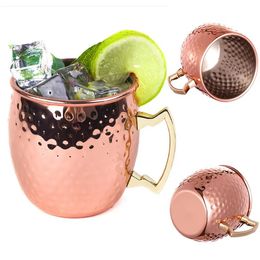 Mugs Hammered Moscow Mule Cups Copper Plateing Stainless Steel Mug Brass Handle Hammered Mule Mug with Solid Brass Handle WXC52