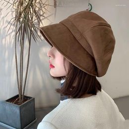 Berets Retro Solid Color Suede Panama Hat For Women Girl Autumn Winter Irregular Brim Beret Cap Female Octagonal Artist Painter