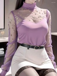 Women's Blouses NICEWOMEN AI Style Mesh Bottom Shirt Long Sleeved Sexy Small T-Shirt 2023 Autumn Diamond Blouse In-kind Shooting
