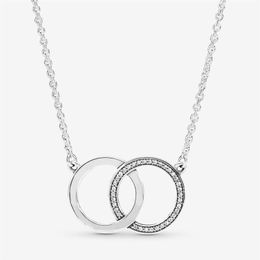 100% 925 Sterling Silver LOGO Intertwined Circles Necklace Fashion Women Wedding Engagement Jewellery Accessories247T