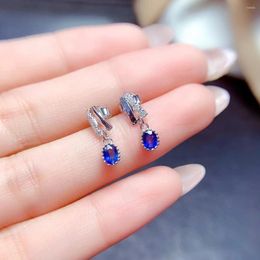 Stud Earrings Royal Blue Natural Sapphire Antiallergic 3 Layers 18K Gold Plating 925 Silver Gift For Woman