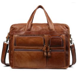 Briefcases Vintage Men Business Briefcase High Quality Real Leather Handbag With Shoulder Strap Crossbody Bag 9913