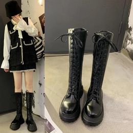 Boots WHNB Chunky Platform Pu Leather Knee High Boots Women Punk Increasing Long Woman Lace Up Booties Mujer 2021 NEW Zip Chelsea